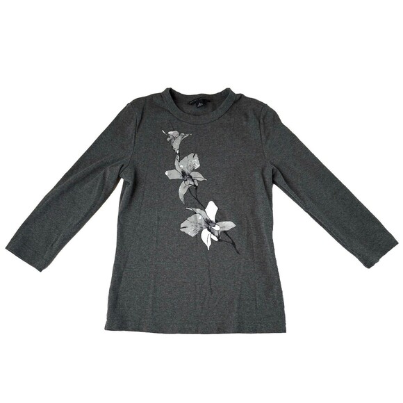 Banana Republic Women’s 3/4 Sleeve Flower Print Top Gray Small - Picture 1 of 12
